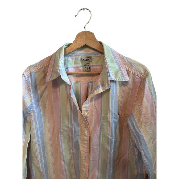 L.L.Bean Women's Pastel Striped Button-Down Shirt Size L 100% Cotton Long Sleeve - Picture 2 of 4